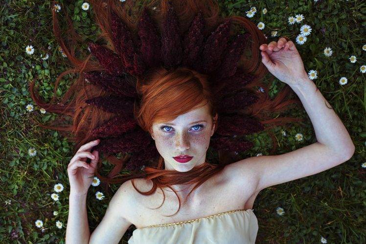 flowers, Women, Model, Redhead, Face, Asima Sefic HD Wallpaper Desktop Background