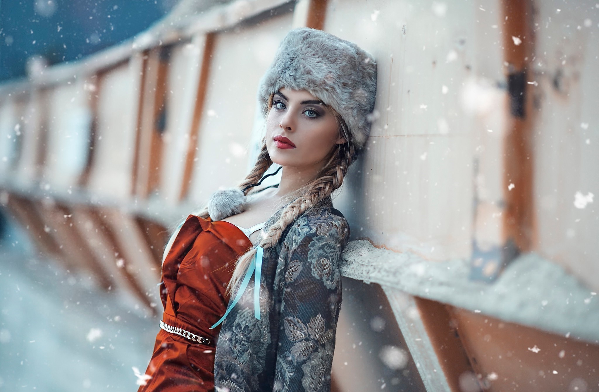 hat, Women, Model, Snow Wallpaper