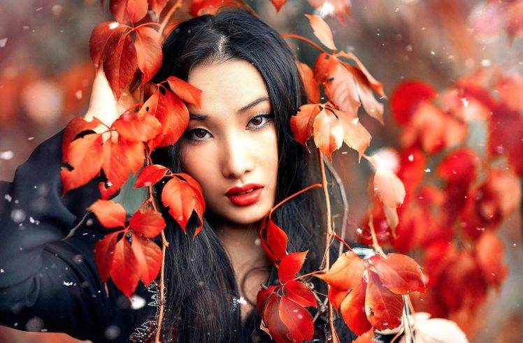leaves, Women, Model HD Wallpaper Desktop Background