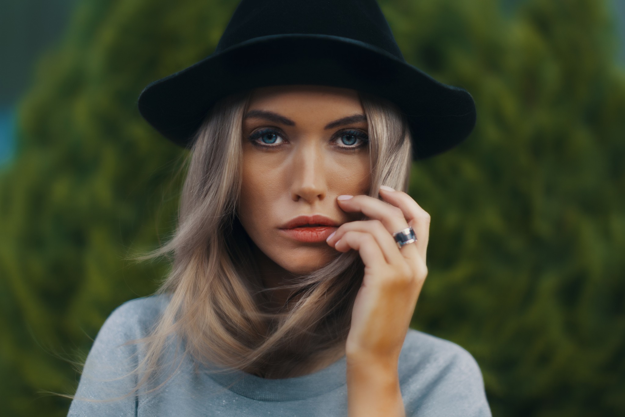 women, Model, Blonde, Hat, Face, Portrait Wallpaper