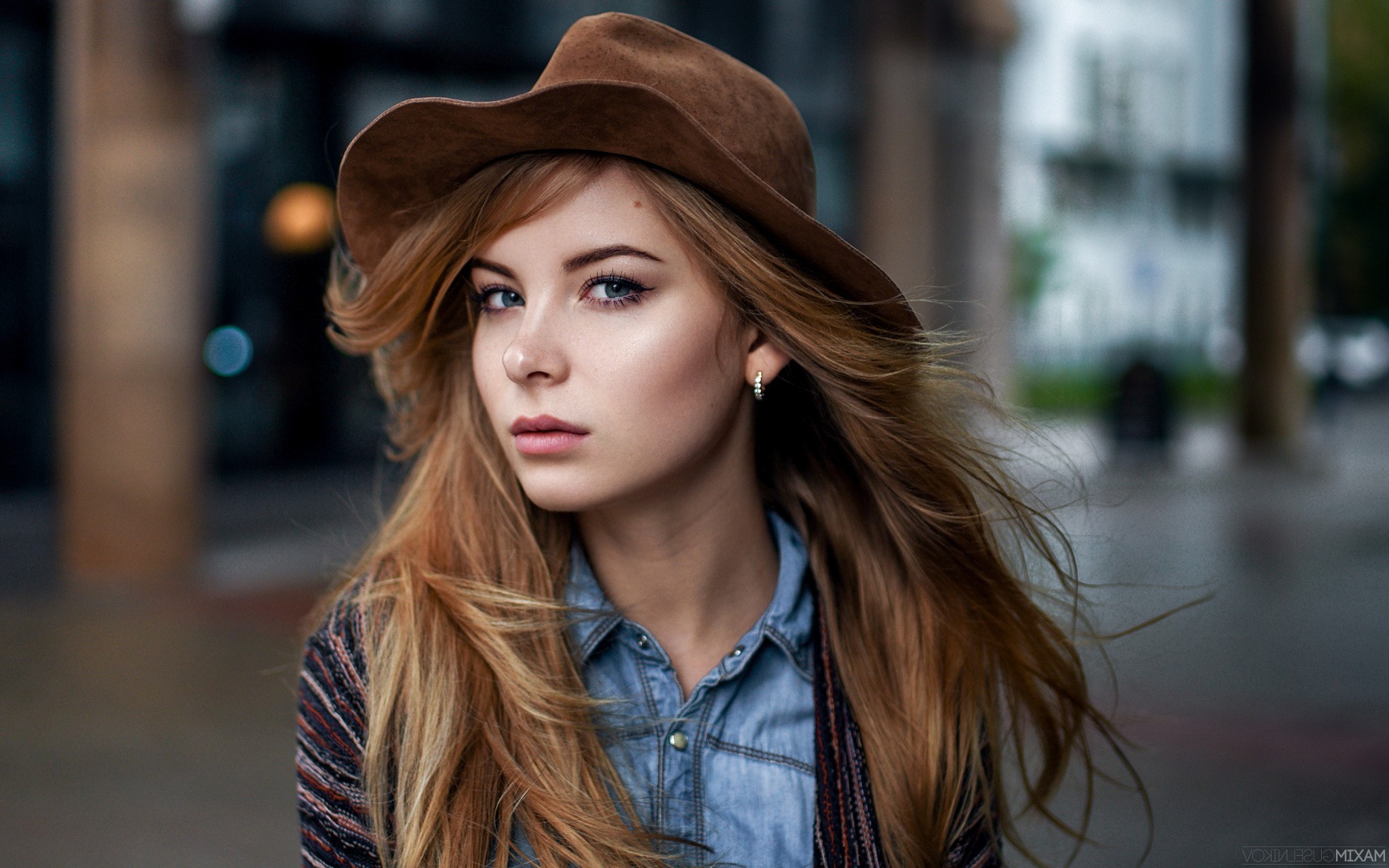 women, Model, Blonde, Face, Portrait, Hat, Irina Popova Wallpaper