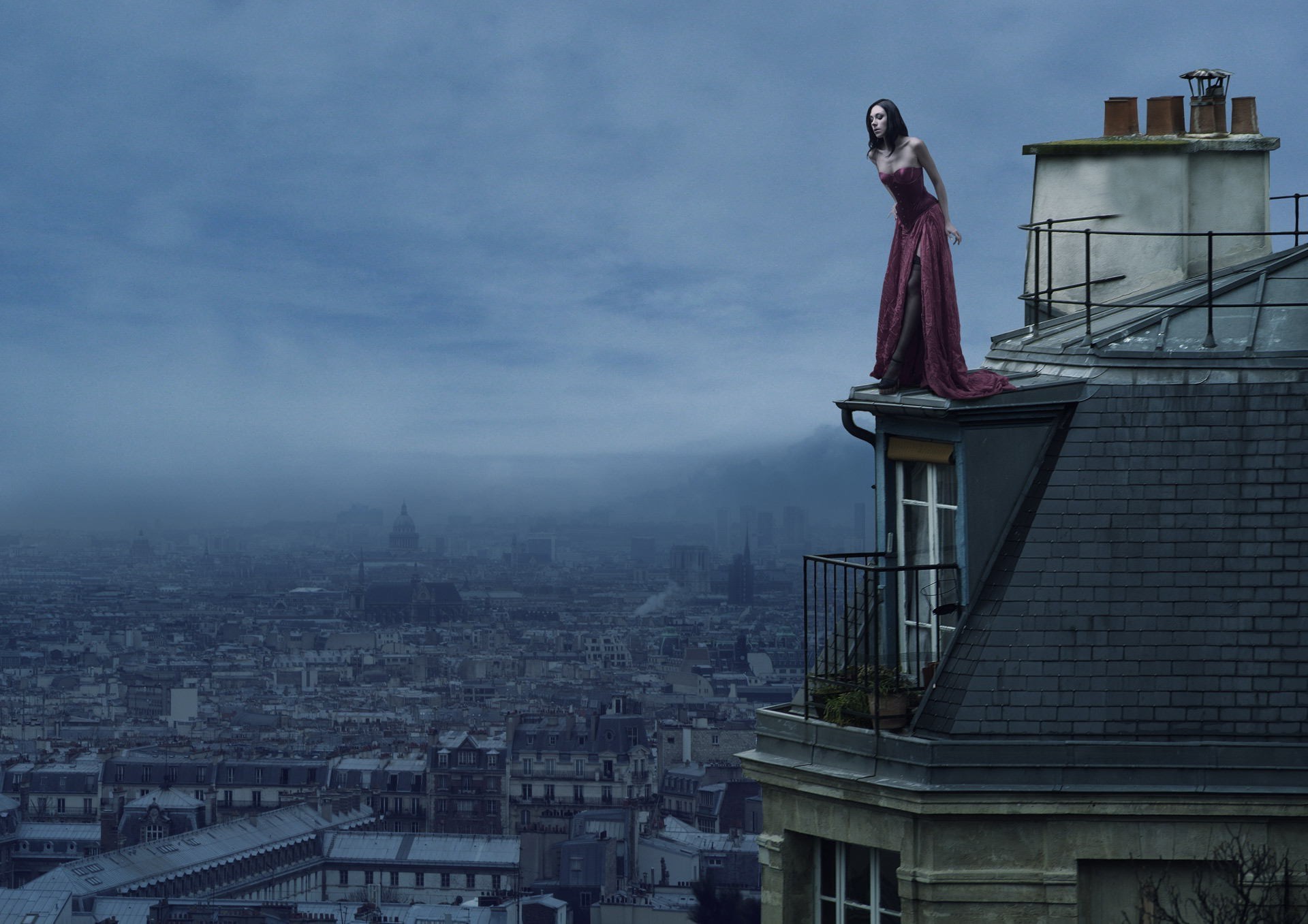 rooftops, Women, Model, Paris Wallpaper