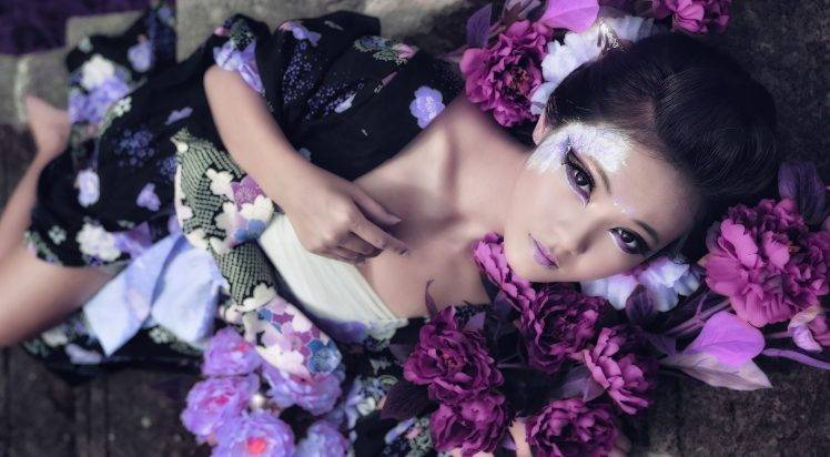 Asian, Women, Flowers, Model, Mitu Kat HD Wallpaper Desktop Background