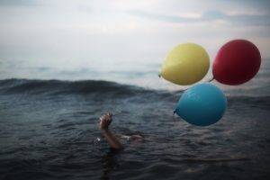sea, Hand, Balloons, Water