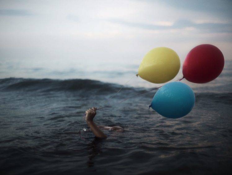 sea, Hand, Balloons, Water HD Wallpaper Desktop Background