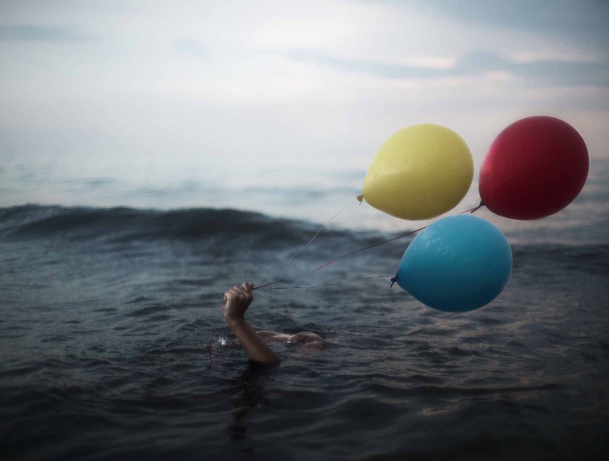 sea, Hand, Balloons, Water Wallpaper