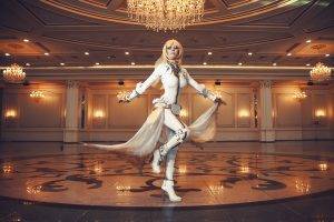 suits, Boots, Cosplay,  Saber Bride, Long Hair, Blonde, Blue Eyes, Leather Boots, Leather Clothing, Ballroom