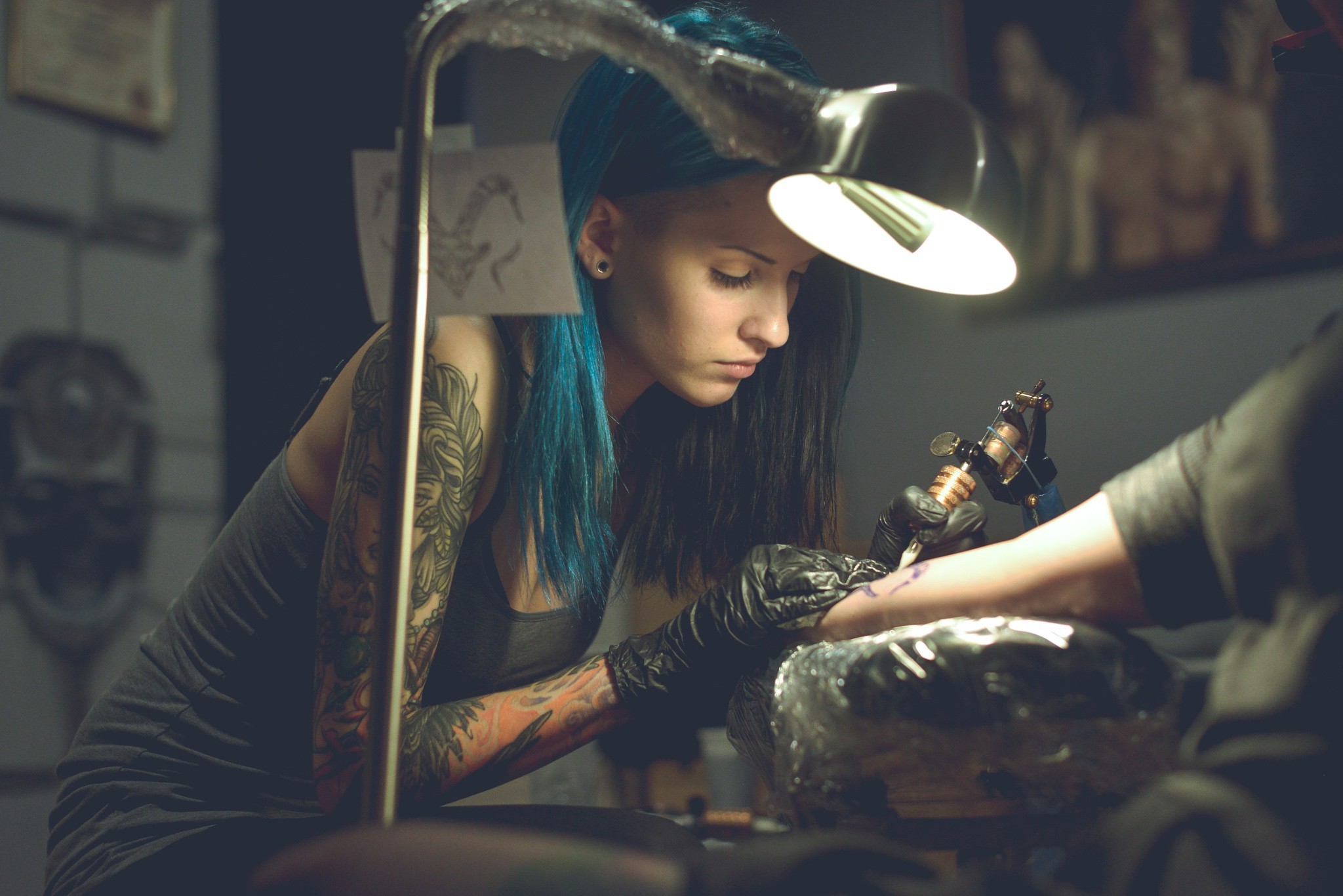 women, Tattoos, Tattoo, Blue Hair Wallpaper
