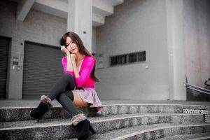 stairs, Selective Coloring, Asian, Women, Model