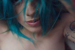 blue Hair, Face, Portrait, Piercing