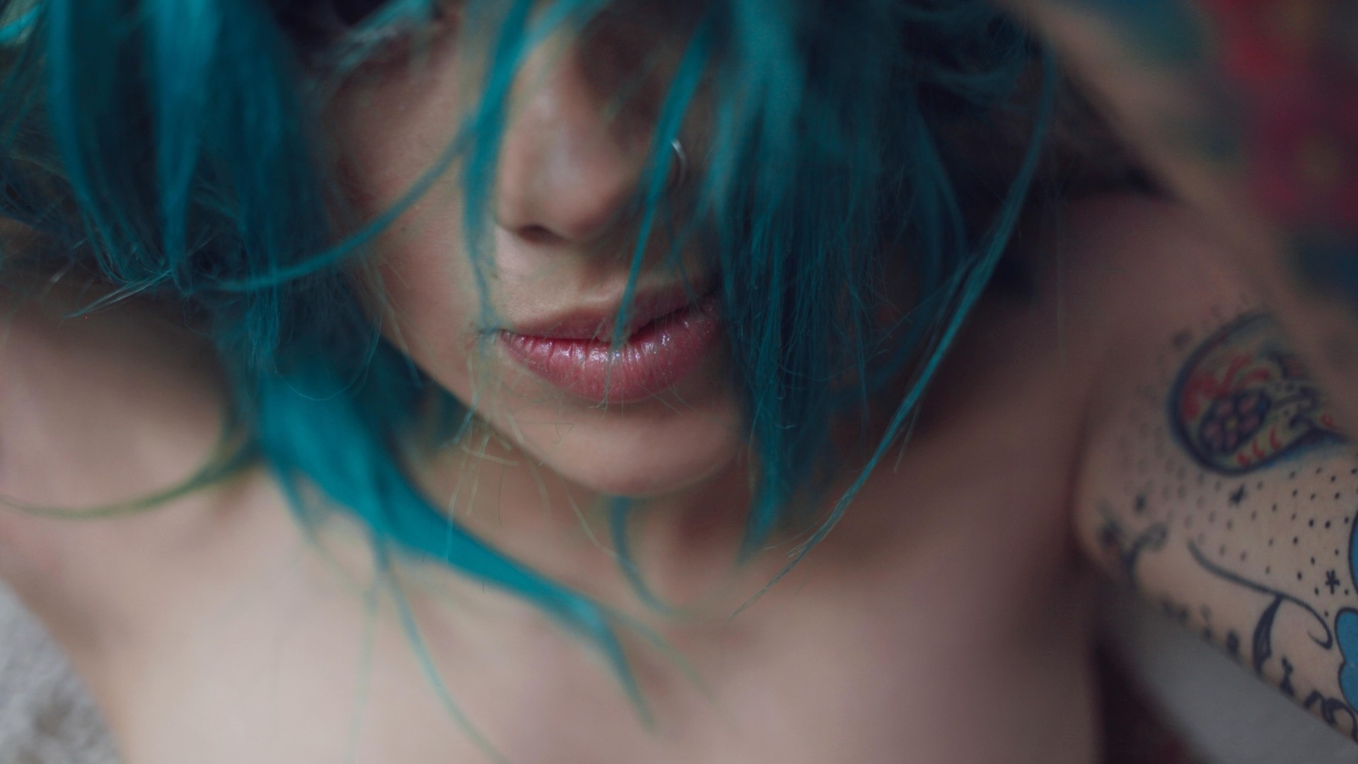 blue Hair, Face, Portrait, Piercing Wallpaper