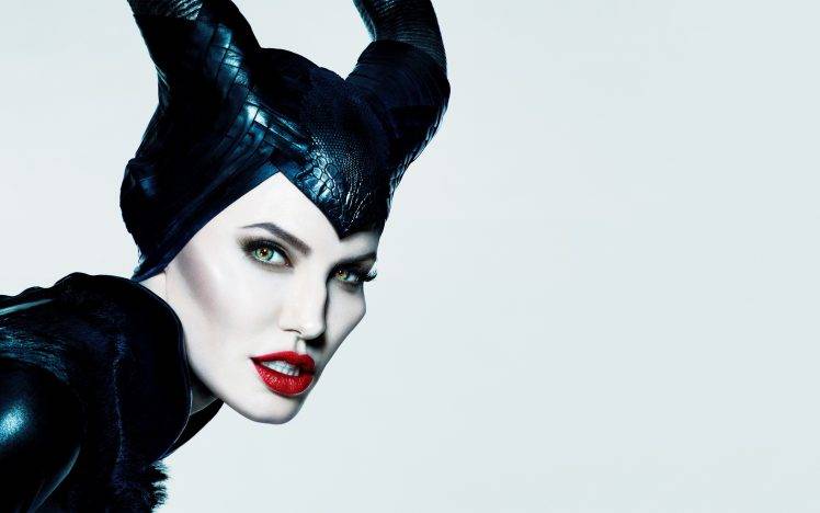 Angelina Jolie, Maleficent, Disney, Simple Background, Eyes, Juicy Lips HD Wallpaper Desktop Background
