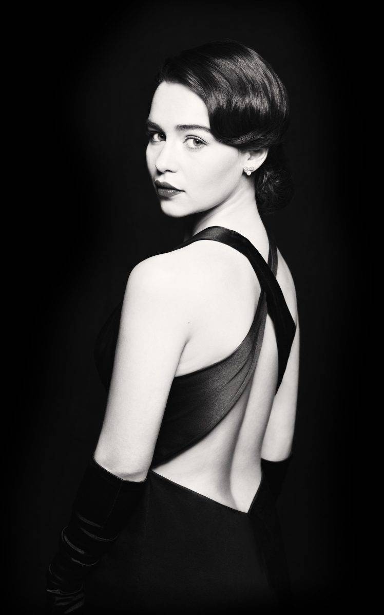 Emilia Clarke, Actress, Brunette, Women, Celebrity, Monochrome, Portrait Display, Simple Background, Glamour HD Wallpaper Desktop Background