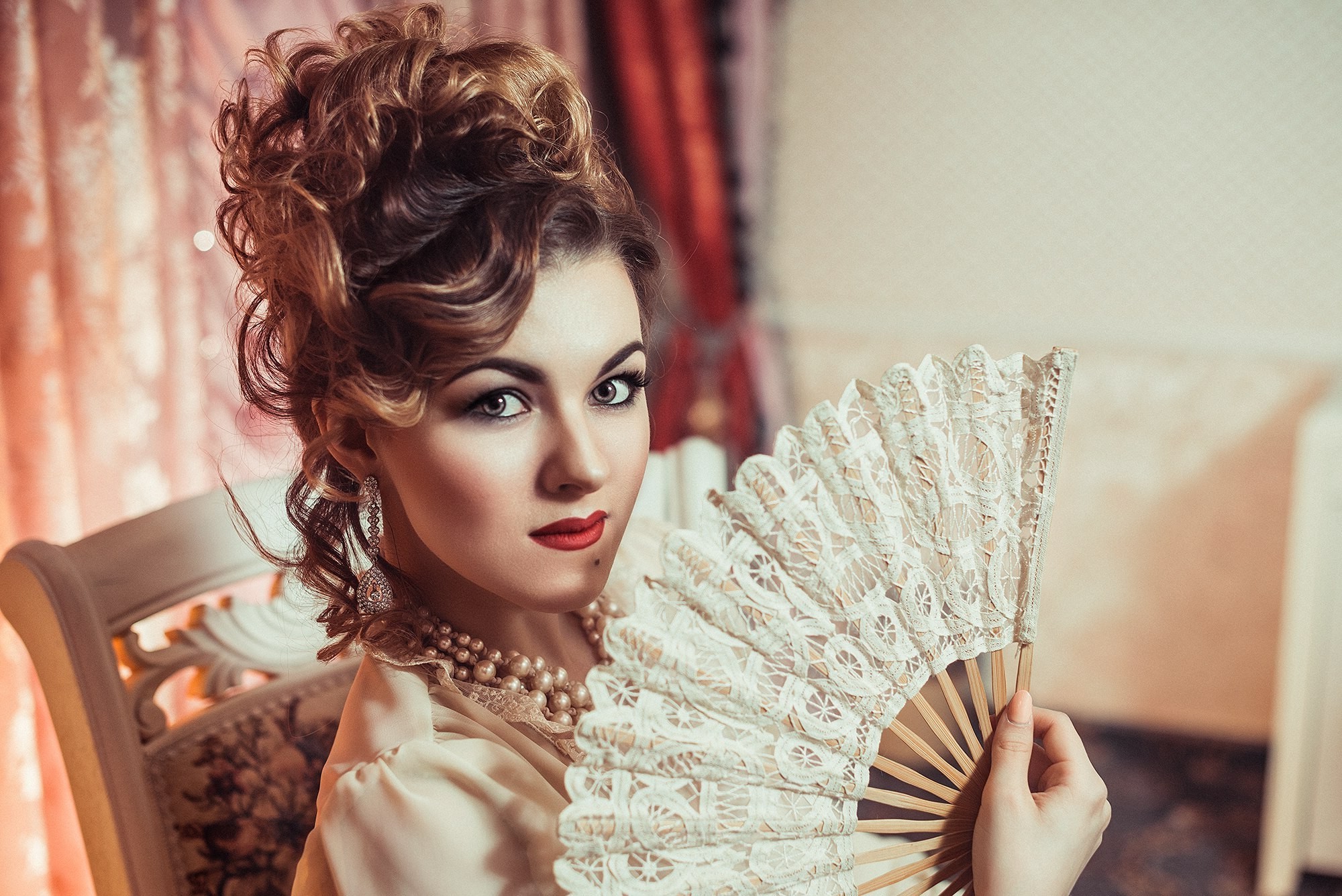 women, Portrait, Chair, Model, Face Wallpaper