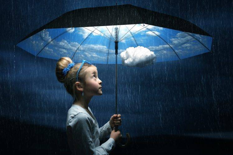 umbrella, Fantasy Art, Artwork, Rain, Clouds HD Wallpaper Desktop Background