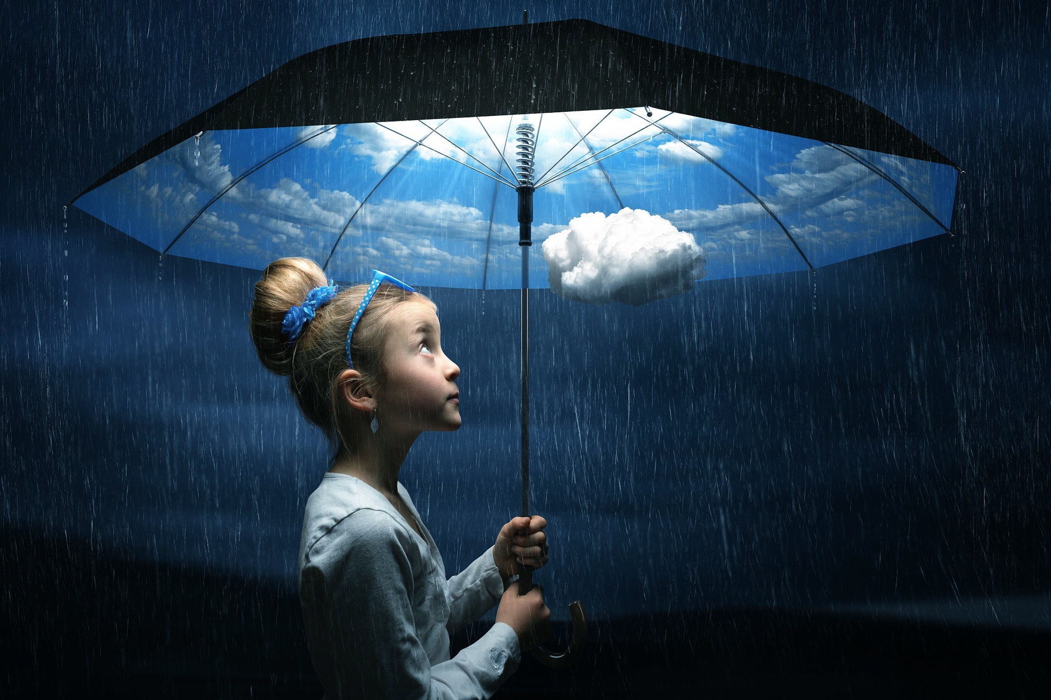 umbrella, Fantasy Art, Artwork, Rain, Clouds Wallpaper