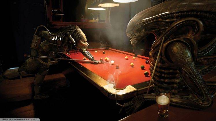 aliens, 3D, Predator (movie), Anime, Pool Table, Alien Vs. Predator, Bar, Billiards HD Wallpaper Desktop Background