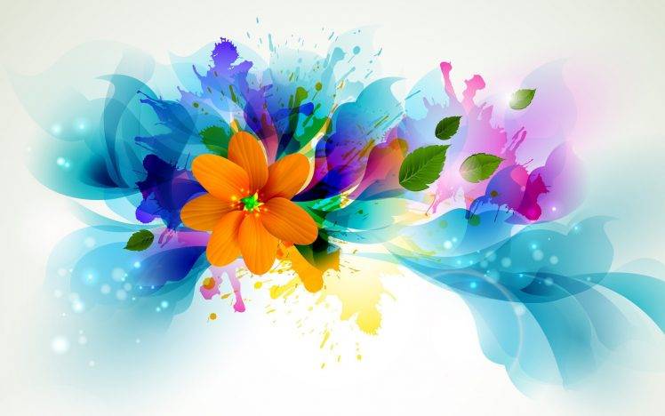 flowers, Artwork, Leaves, Paint Splatter HD Wallpaper Desktop Background