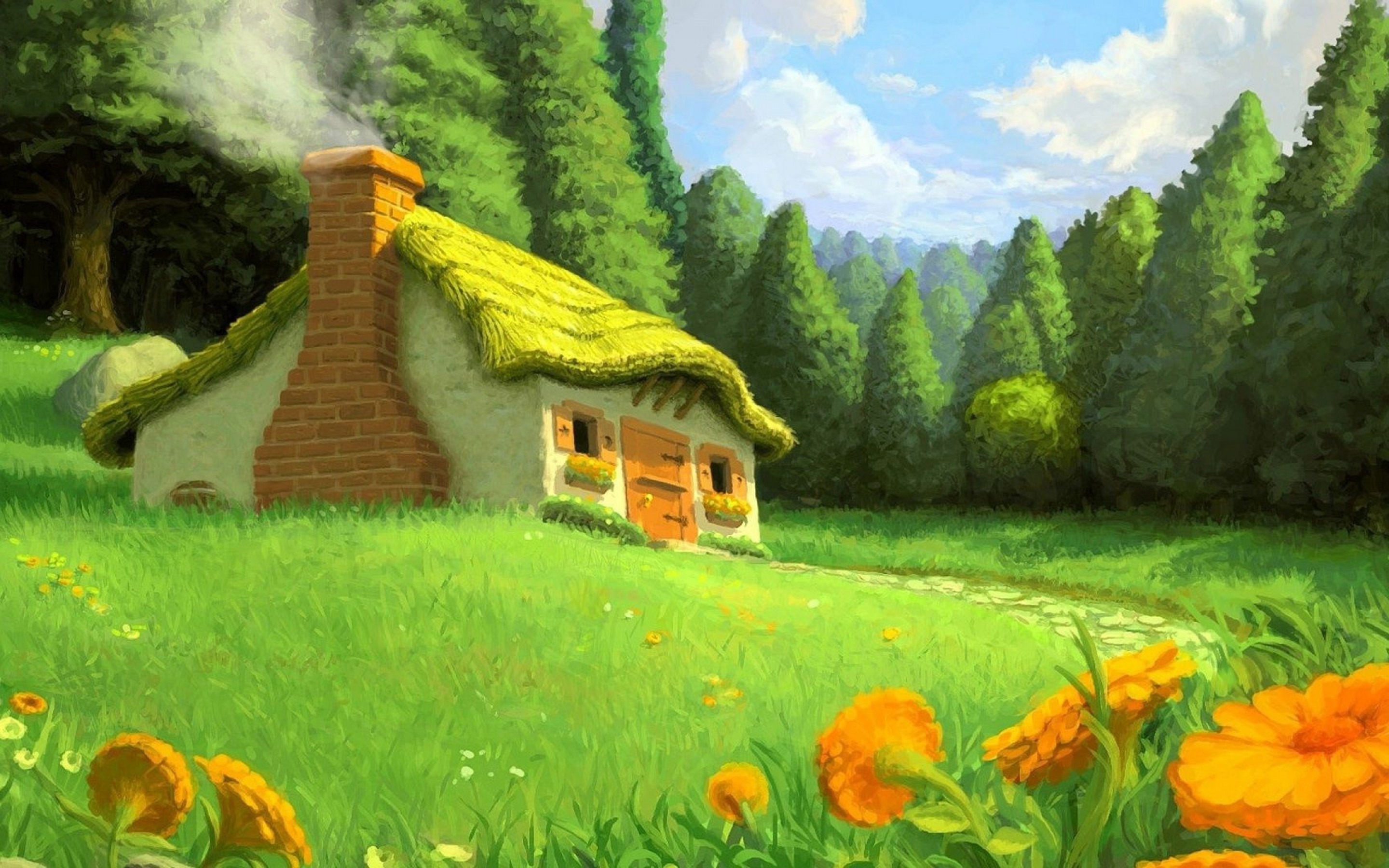 artwork, Nature, House Wallpaper