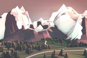 mountain, Low Poly, Digital Art, Artwork, Nature, Road, Forest, Trees