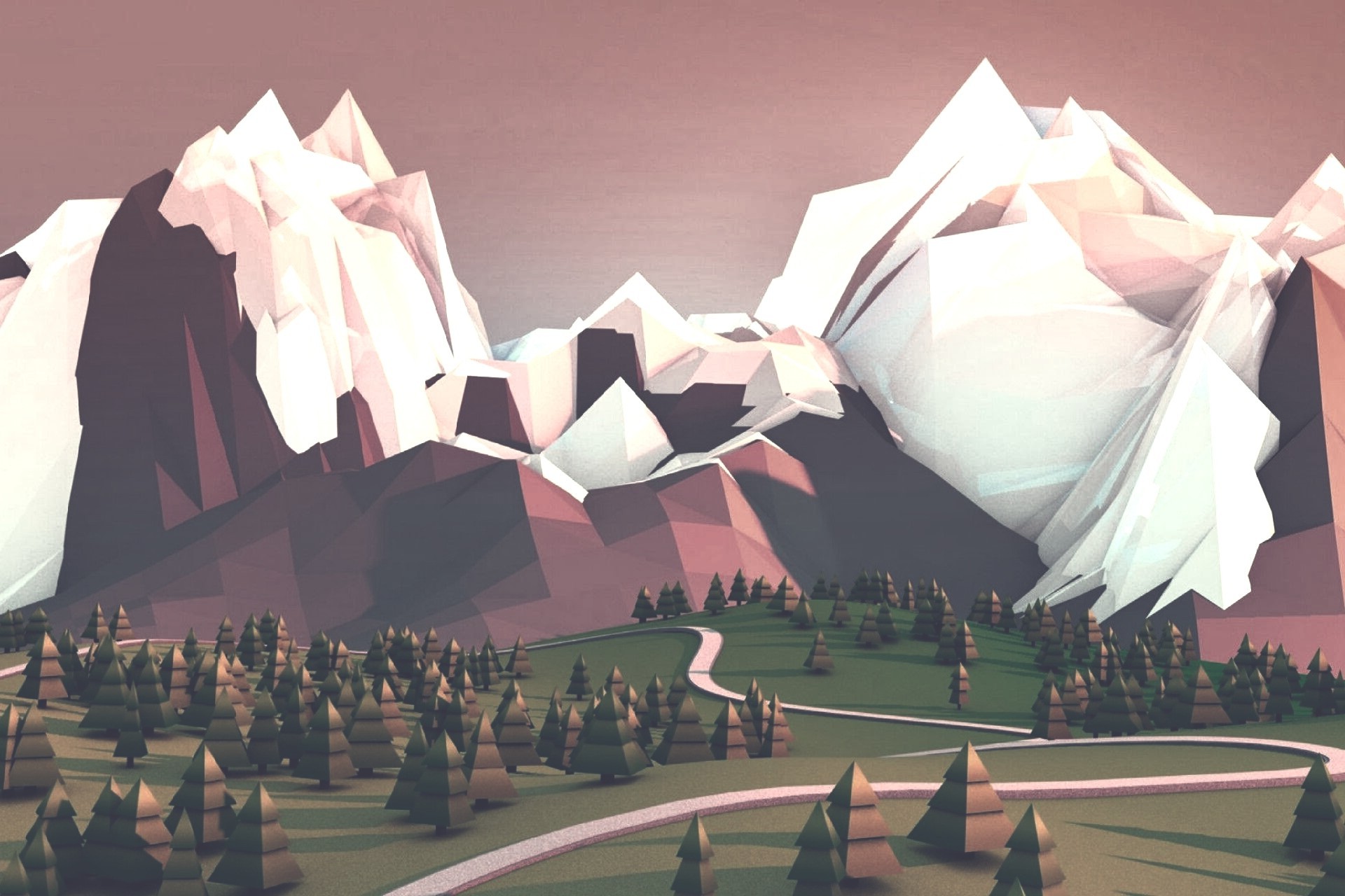 mountain, Low Poly, Digital Art, Artwork, Nature, Road, Forest, Trees Wallpaper