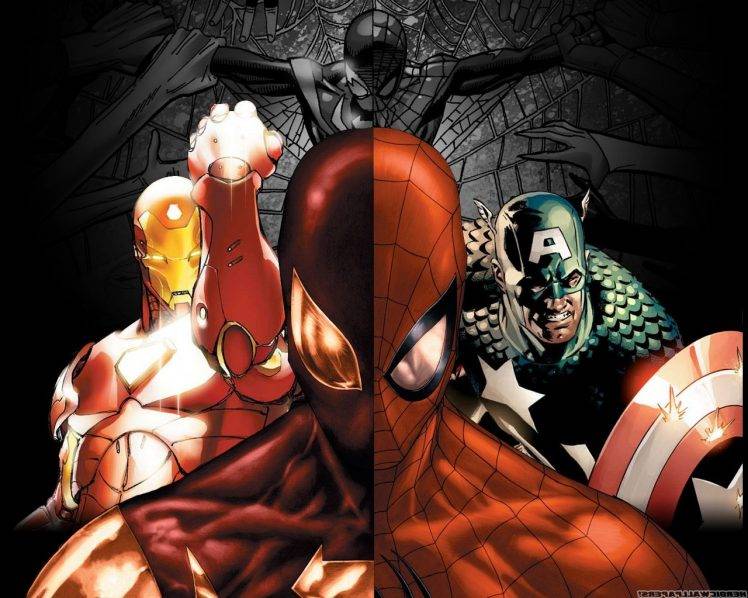 movies, Captain America, Iron Man, Spider Man, Civil War (comics), Comic Books HD Wallpaper Desktop Background