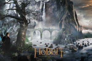 movies, Bilbo Baggins, Bridge, Waterfall, Mountain, The Hobbit: An Unexpected Journey, Barrels