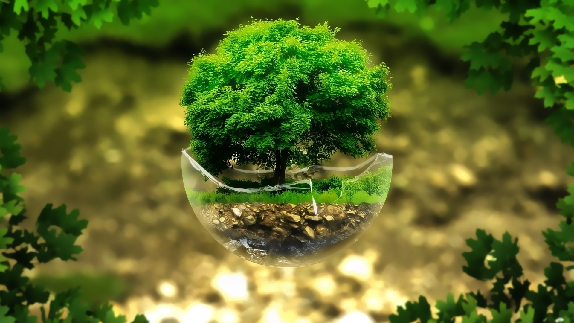 nature, Green, Leaves, Plants, Digital Art, Floating Island, Trees