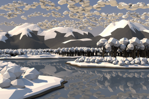 nature, Trees, Mountain, Water, Snow, Forest, Clouds, Low Poly, Reflection