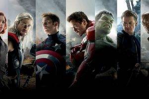 movies, The Avengers, Avengers: Age Of Ultron, Iron Man, Hulk, Thor, Fury, Captain America, Black Widow, Hawkeye, Robert Downey Jr., Scarlett Johansson, Jeremy Renner, Samuel L. Jackson