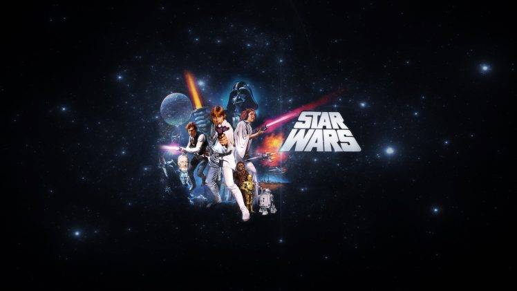Star Wars, Luke Skywalker, Han Solo, Princess Leia, Darth Vader, Obi Wan Kenobi, R2 D2, Chewbacca, Artwork, Movies HD Wallpaper Desktop Background