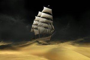 Tintin, Desert, Ship, Sailing Ship, Movies, Artwork