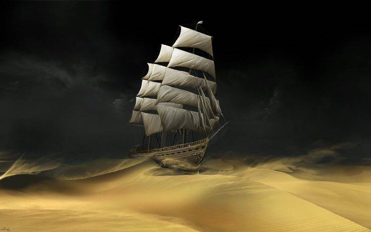 Tintin, Desert, Ship, Sailing Ship, Movies, Artwork HD Wallpaper Desktop Background