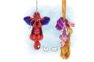 Rapunzel, Spider, Spider Man, Spider Girl, Movies, Upside Down, Long Hair, Tangled, Crossover, Comic Books, Disney