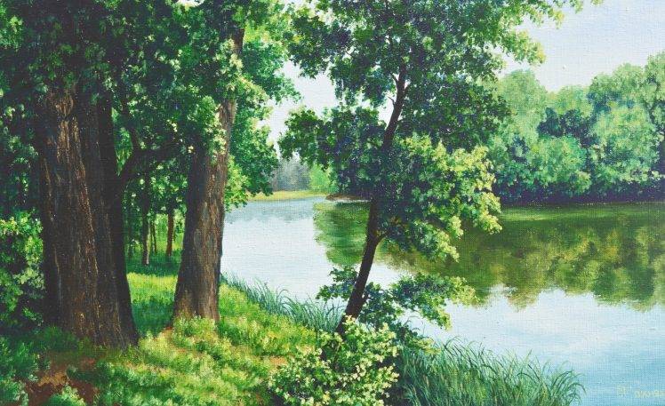 painting, Forest, Lake, Artwork, Nature HD Wallpaper Desktop Background