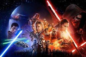 Star Wars: Episode VII   The Force Awakens, Star Wars, Kylo Ren, Han Solo, Captain Phasma, Stormtrooper, Chewbacca, R2 D2, Poe Dameron, BB 8, Lightsaber, Movie Poster