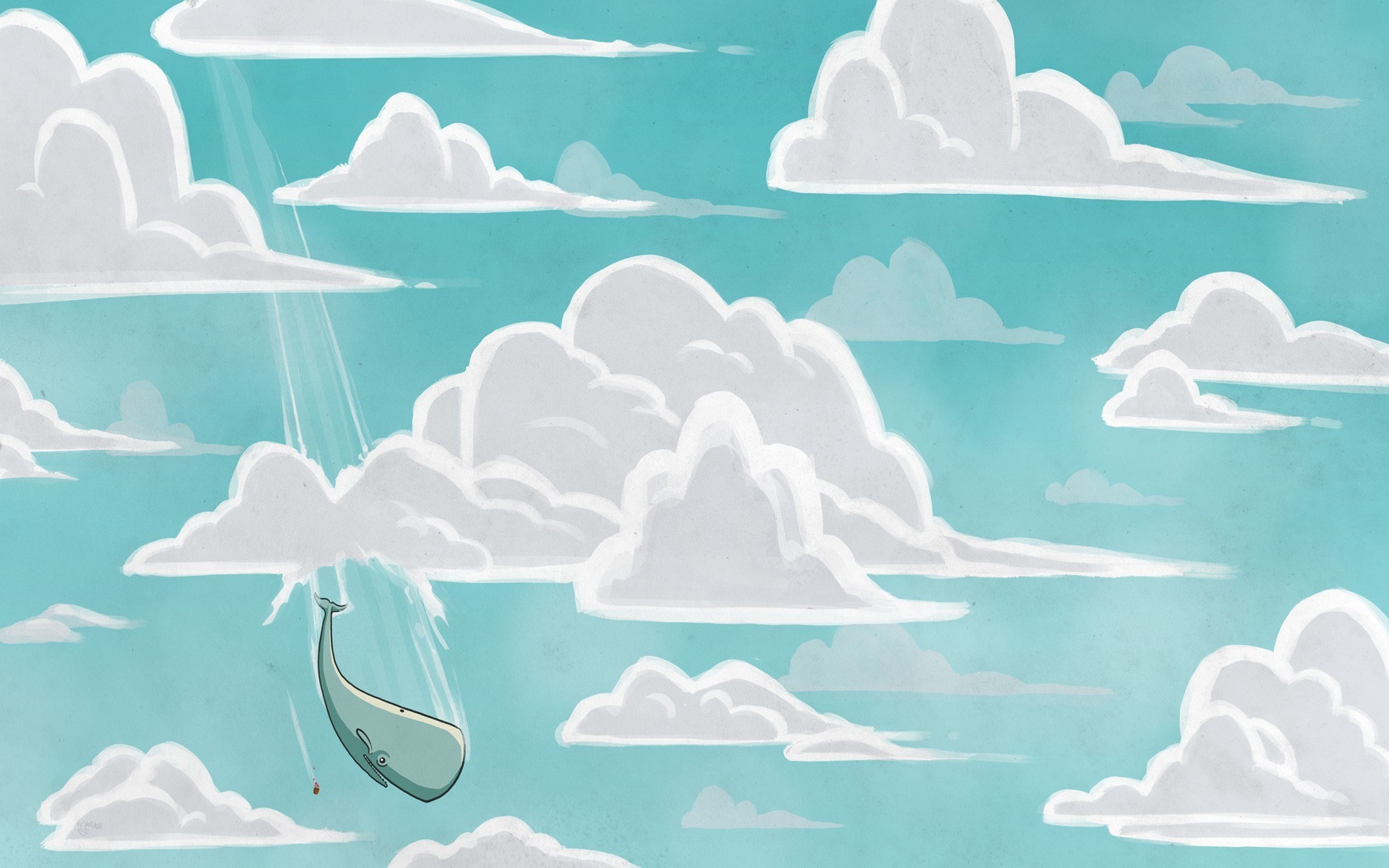 digital Art, Illustration, Nature, Flying, Whale, Moby Dick, Clouds, Sky, Fairy Tale, Flowerpot, Falling, The Hitchhikers Guide To The Galaxy Wallpaper