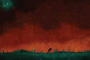 digital Art, People, Painting, Artwork, Silhouette, Nature, Field, Album Covers, Cover Art, August Burns Red, Trees, Ropes, Moon, Hill, Red