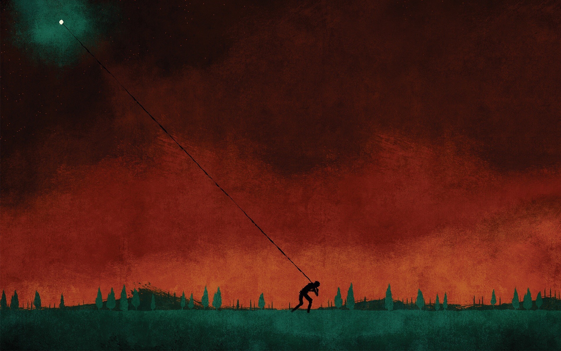 digital Art, People, Painting, Artwork, Silhouette, Nature, Field, Album Covers, Cover Art, August Burns Red, Trees, Ropes, Moon, Hill, Red Wallpaper