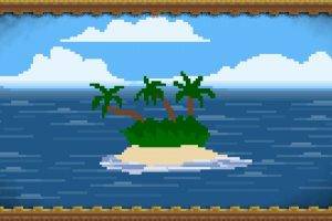 digital Art, Nature, Minimalism, Pixel Art, Island, Sea, Palm Trees, Clouds, Picture Frames