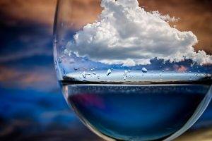 nature, Sky, Clouds, Water, Water Drops, Drinking Glass, Photo Manipulation, Artwork, Depth Of Field
