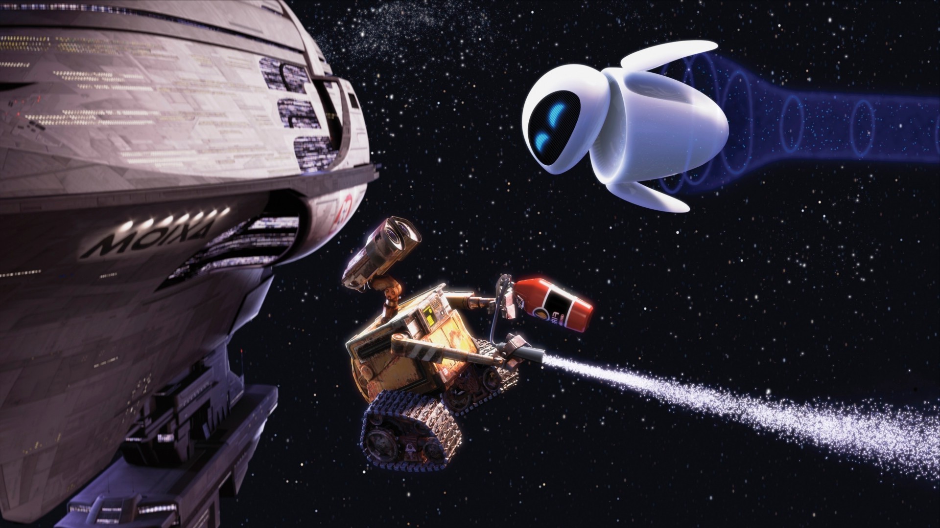 WALL·E, Pixar Animation Studios, Movies, Stars, Spaceship, Robot Wallpaper