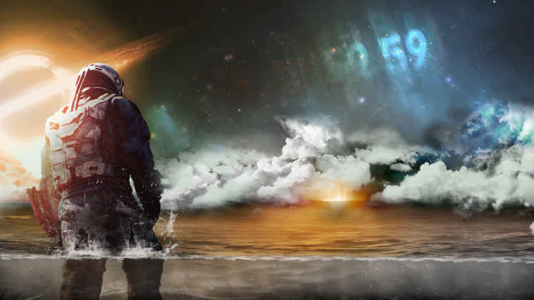 Interstellar (movie), Gargantua, Sea, Storm, Clouds, Time HD Wallpaper Desktop Background