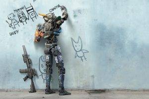 digital Art, Robot, Movie Poster, Chappie, Movies, Machine Gun, Walls, Drawing, Writing
