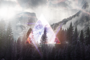 abstract, Glitch Art, Trippy, Triangle, Nature, Lights, Natural Lighting, Photoshopped, Landscape, Stars, Dark Fantasy
