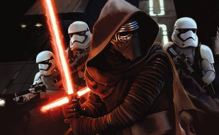Star Wars: Episode VII   The Force Awakens, Artwork, Kylo Ren, Stormtrooper HD Wallpaper Desktop Background