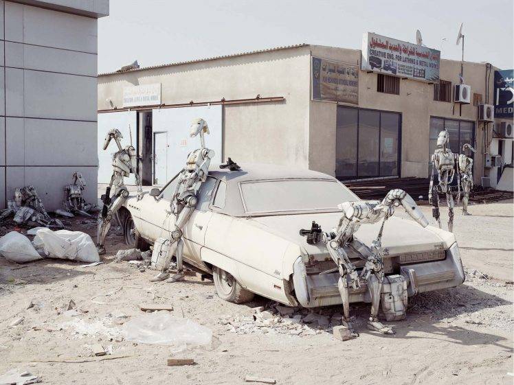 robot, Old Car, Dubai, Photo Manipulation, Star Wars HD Wallpaper Desktop Background