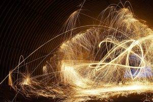 sparks, Abstract, Lights, Swirls, Fire