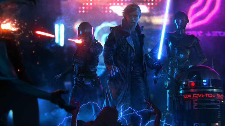 Luke Skywalker, Star Wars, Cyberpunk, Lightsaber, Ultrawide HD Wallpaper Desktop Background