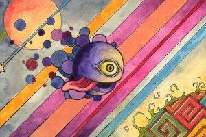 eyes, Tongues, Colorful, Digital Art, Abstract, Lines, Circle, Stars, Psychedelic, Surreal